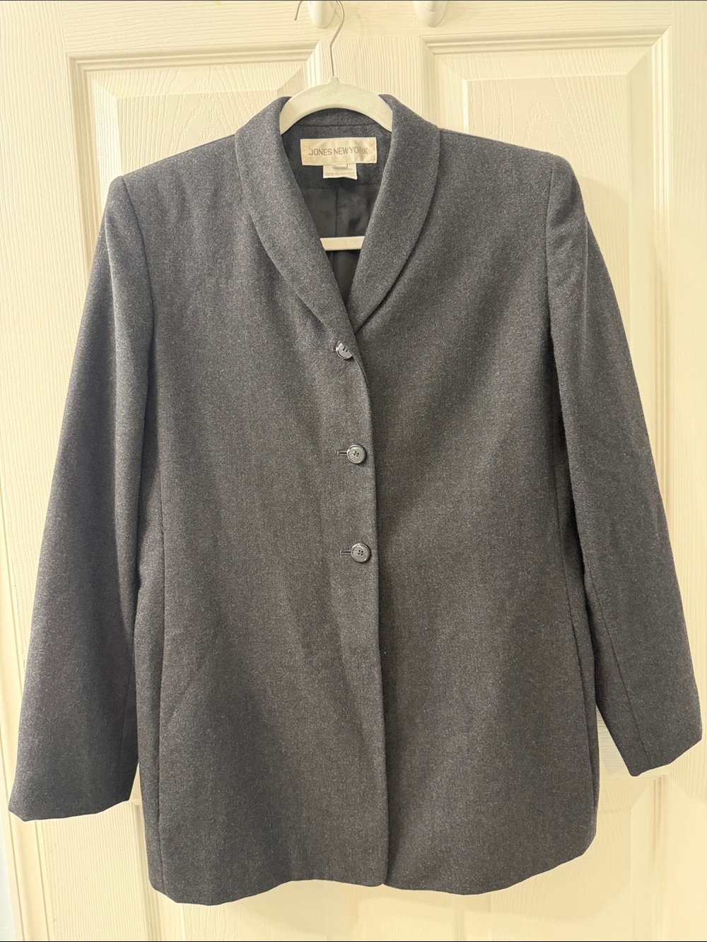 Jones New York Dark Charcoal Shawl-Collar Women’s Long Blazer Size 8.